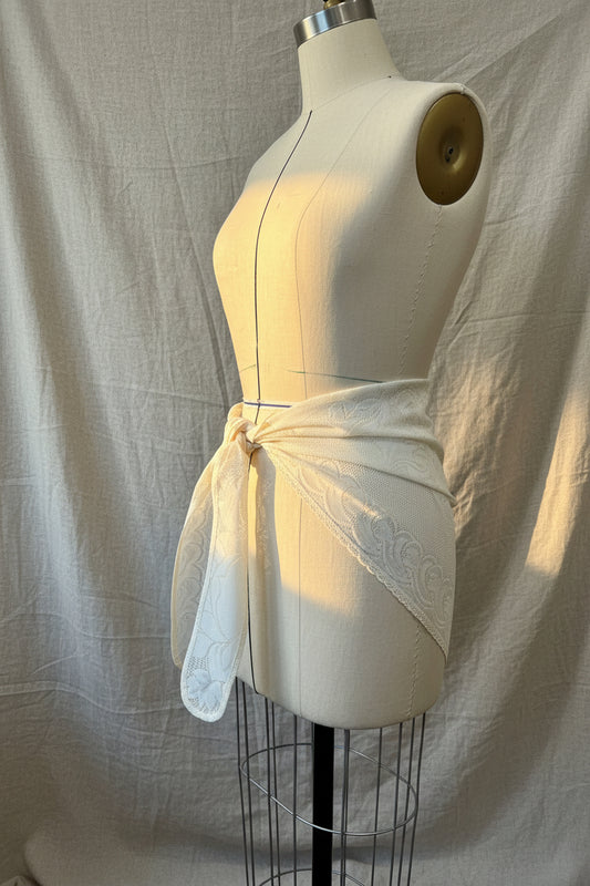 Ivory Lace Triangle Hip Scarf with tie | Upcycled Lace Table Linen