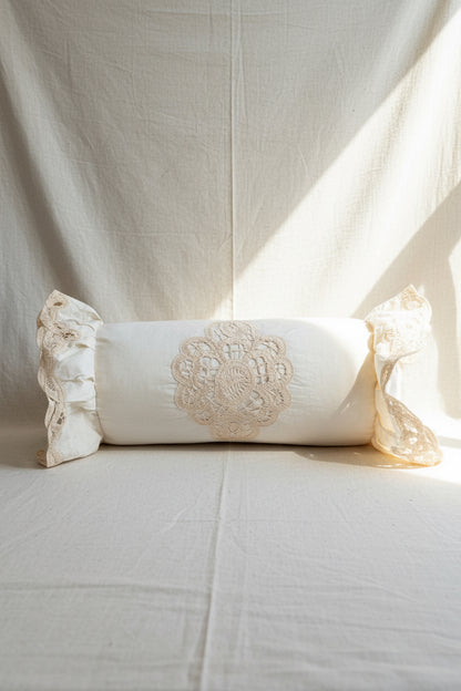 Battenburg Lace Bolster Pillow | Upcycled Vintage Bed Skirt