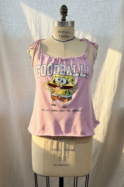 Sponge Bob Pink Adjustable Tie Tank Top - Upcycled T-Shirt