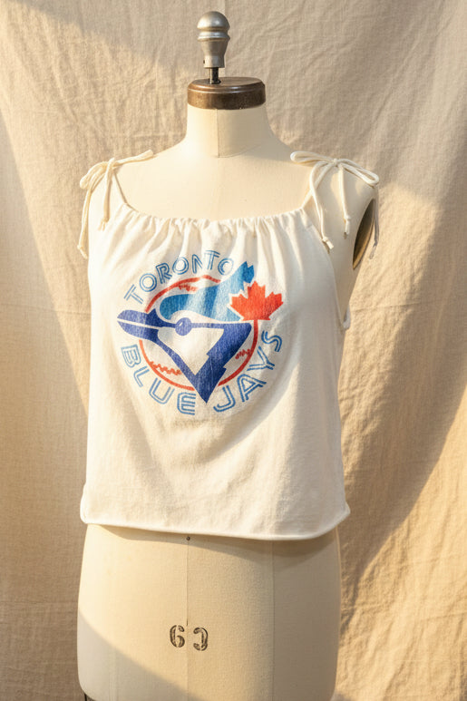 Blue Jays White Adjustable Tie Tank Top - Upcycled T-Shirt