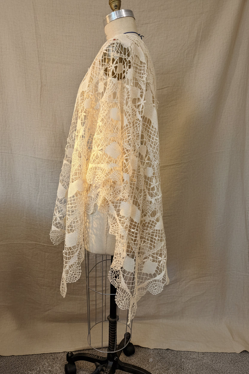 Cream Crochet Lace Poncho | Upcycled Vintage Lace Table Linen