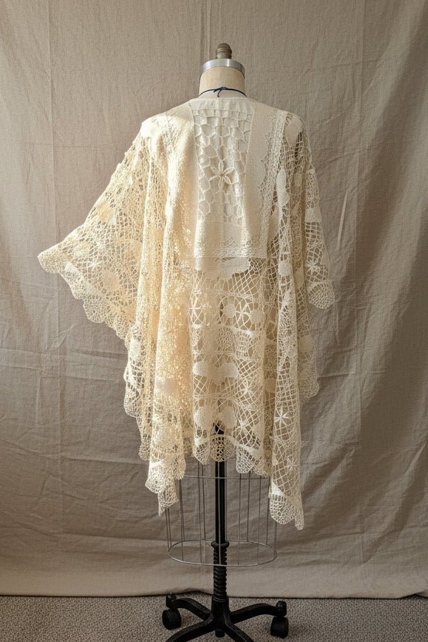 Cream Crochet Lace Poncho | Upcycled Vintage Lace Table Linen