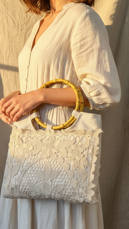 Ivory Venetian Lace Purse | Upcycled Vintage Placemat