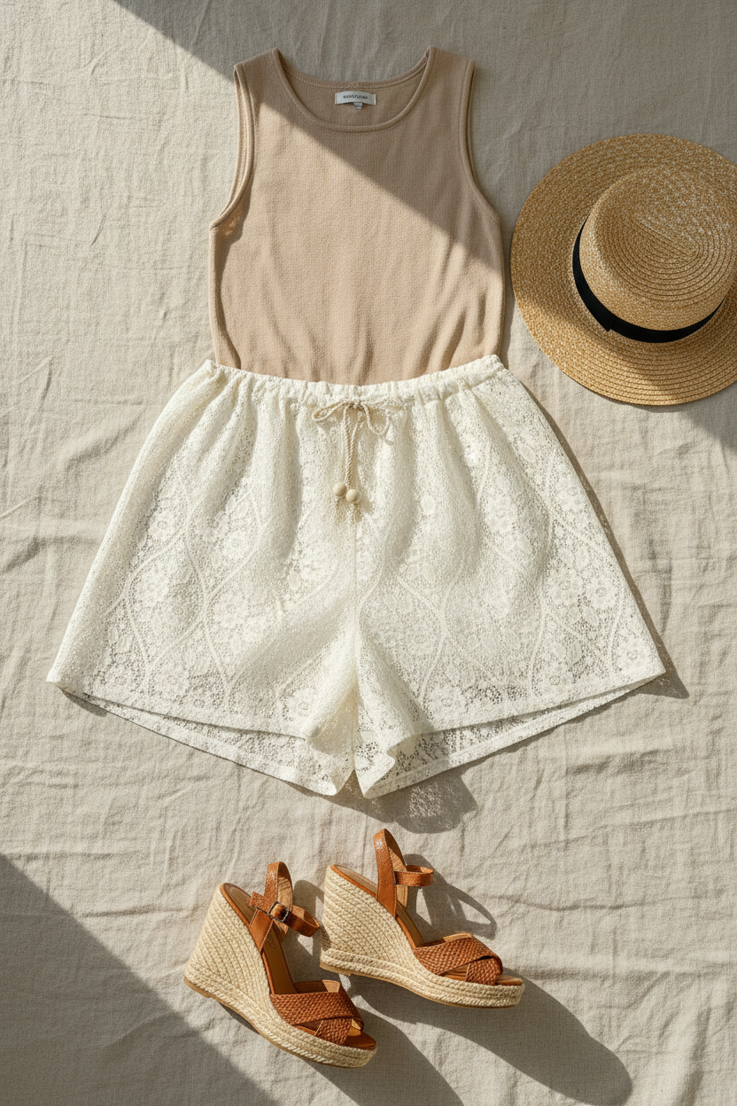 Upcycled Lace Shorts-Ivory