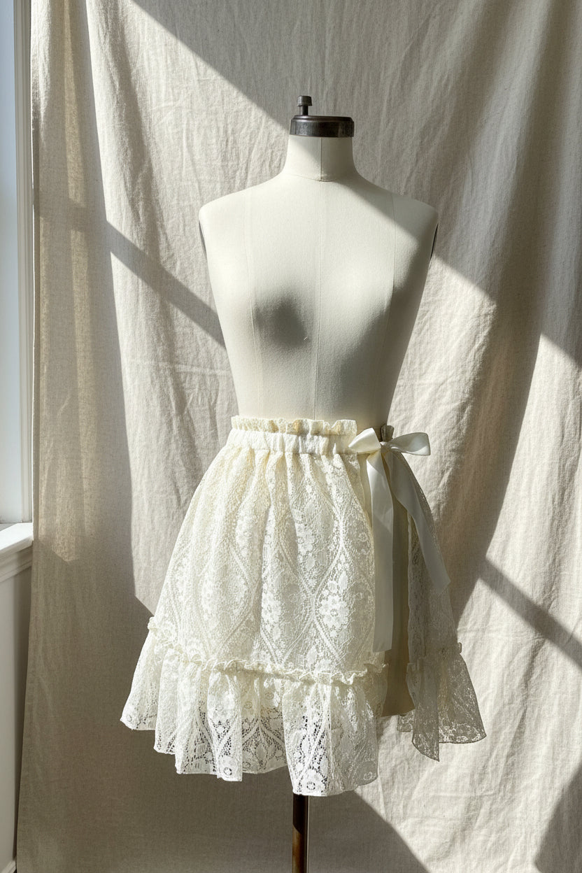 Upcycled Lace Wrap Skirt-Ivory