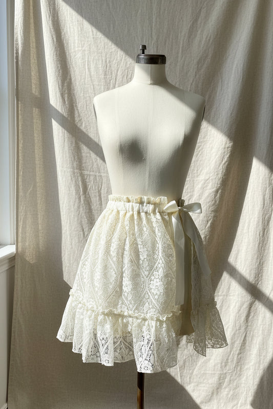 Upcycled Lace Wrap Skirt-Ivory