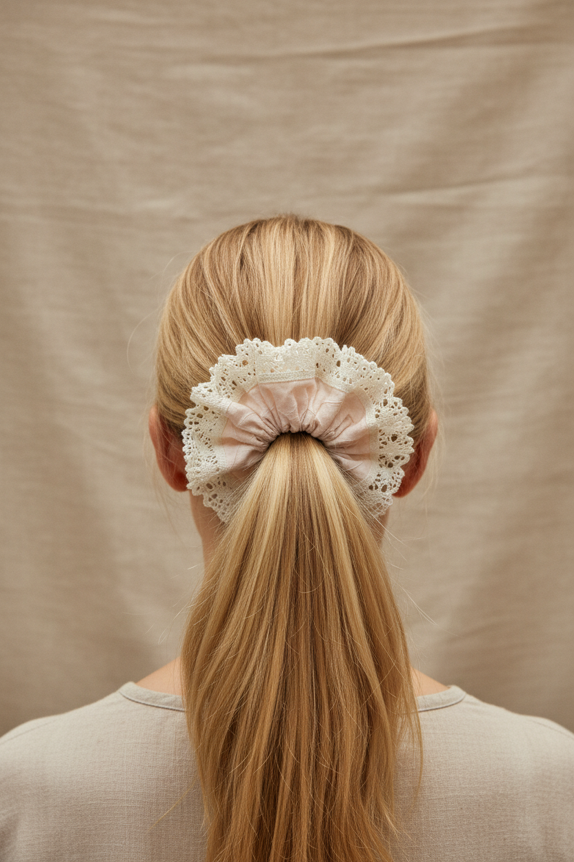 Upcycled Lace Scrunchie – Handmade with Lace Trim | Quiet Heirlooms