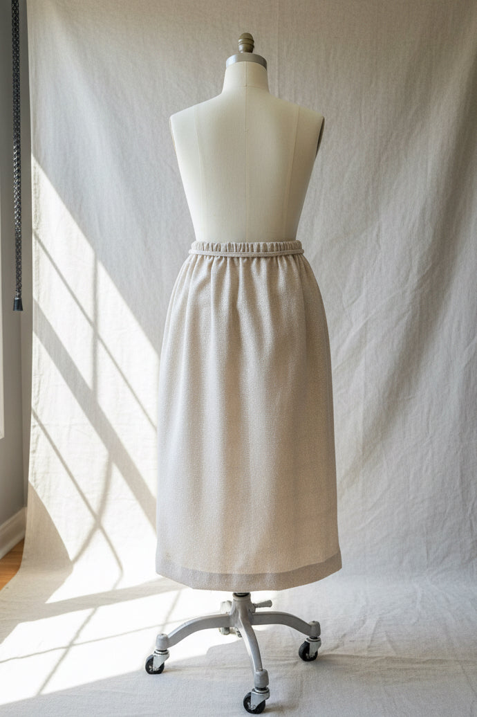 Soft Ivory Gathered Midi Skirt | Upcycled Linen-Look Textile