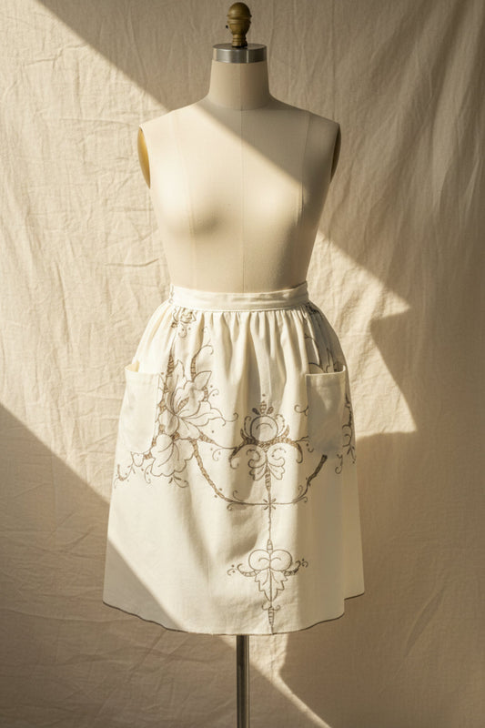 Ivory Half apron with embroidery