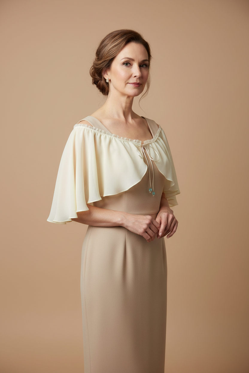 Mannequin wearing a cream-colored off-shoulder top with ruffled sleeves against a plain background.